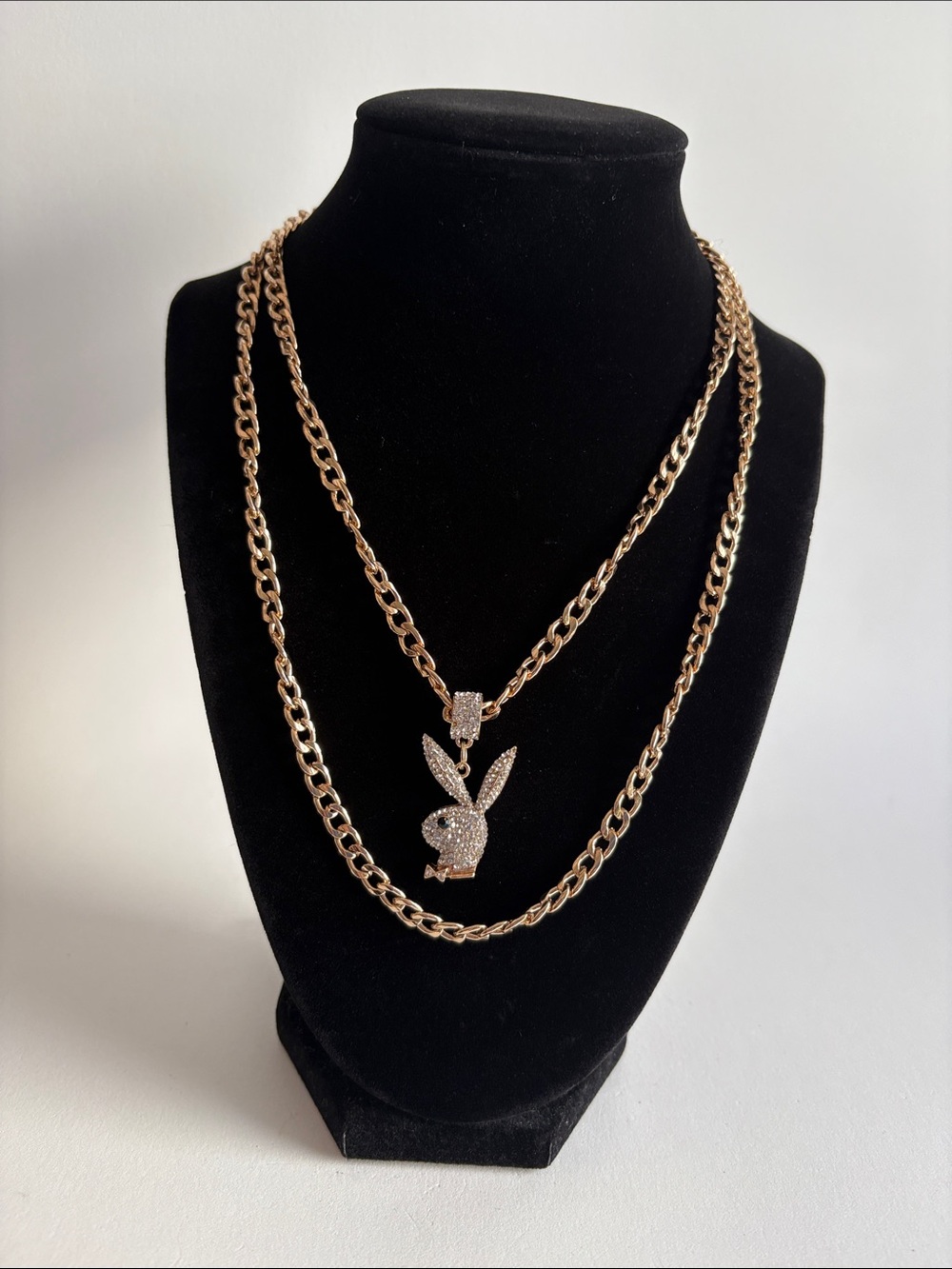 Playboy Gold Pave Bunny Pendant Layered Necklace Women Jewelry